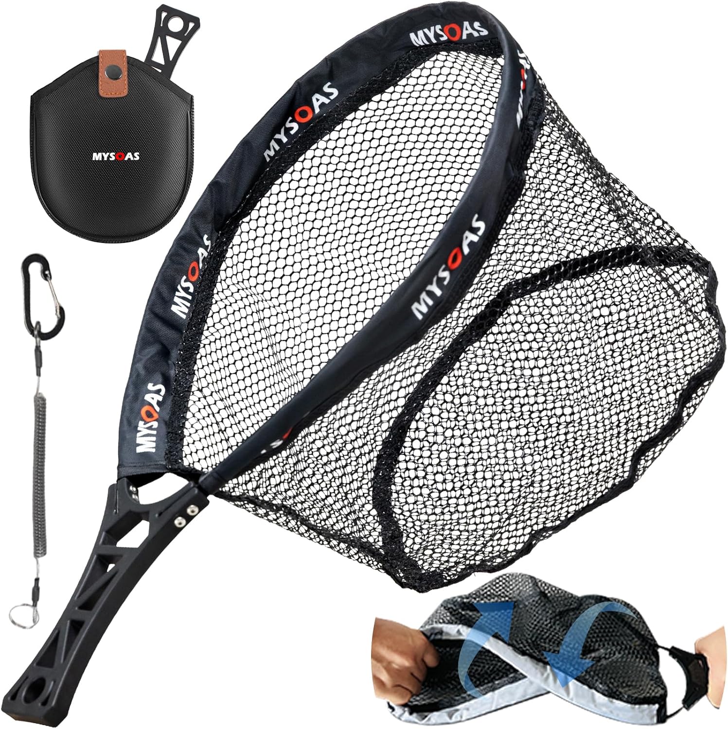 Fly Fishing Net – Collapsible Foldable Tenkara Landing Net for Trout & Backpacking, Ultralight Compact Hiking Fishing Net with Rubber Coated Mesh for Catch & Release