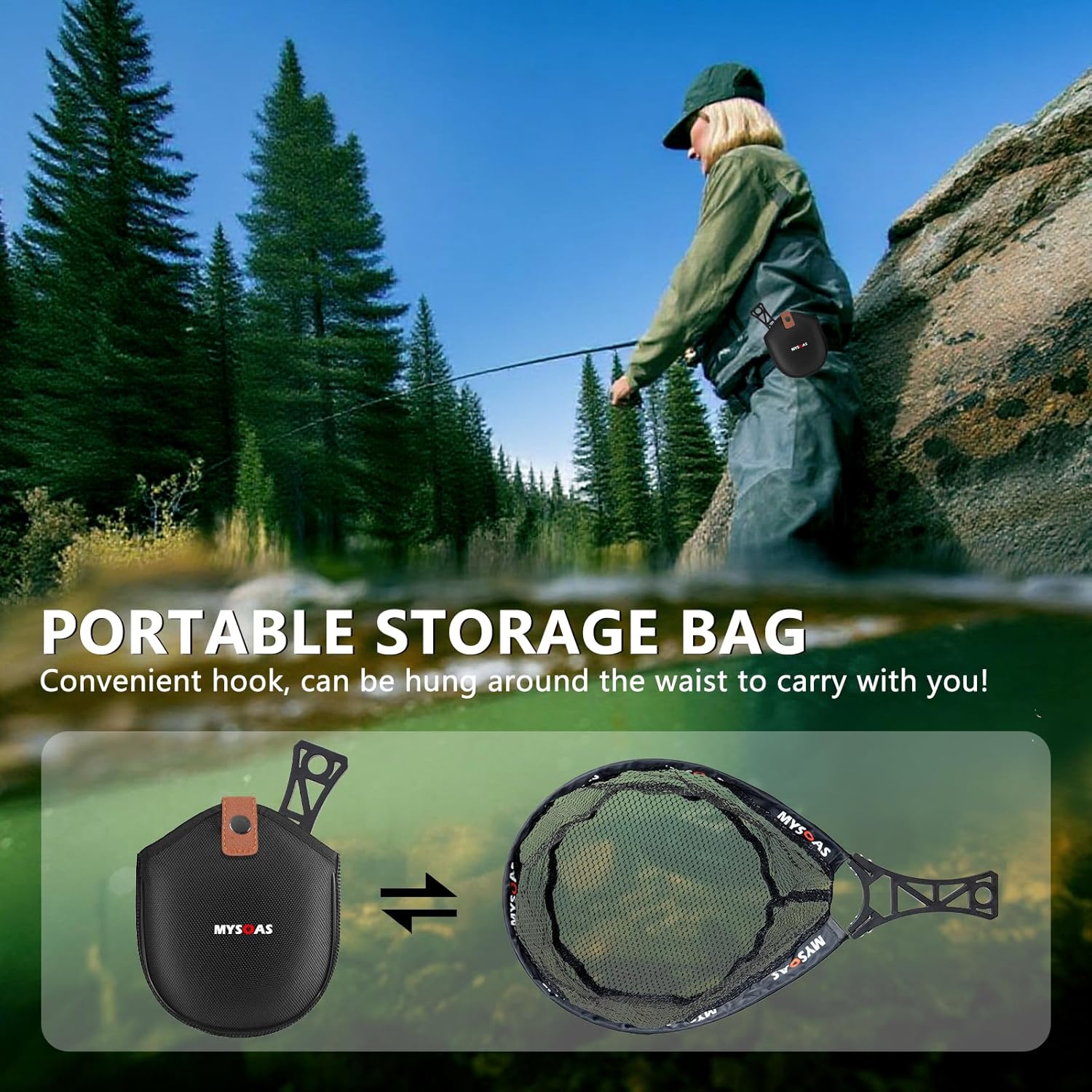 Fly Fishing Net – Collapsible Foldable Tenkara Landing Net for Trout & Backpacking, Ultralight Compact Hiking Fishing Net with Rubber Coated Mesh for Catch & Release - Image 2