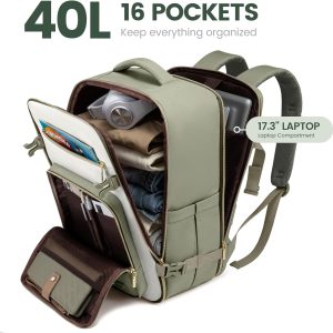 Travel Backpack For Women,40L Carry On Backpack Flight Approved,TSA Personal Item Travel Bag Fits 17 Inch Laptop,Business Weekender Overnight Daypack with Back Pad and Chest Buckle,Cubes