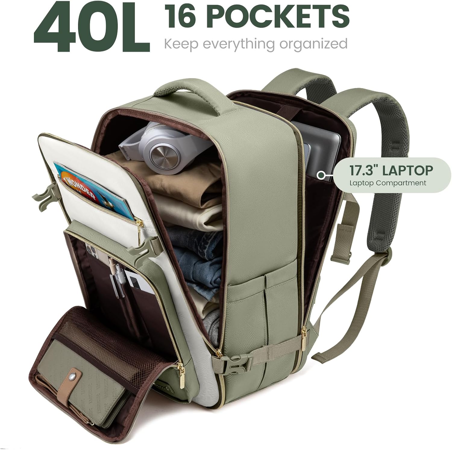 Travel Backpack For Women,40L Carry On Backpack Flight Approved,TSA Personal Item Travel Bag Fits 17 Inch Laptop,Business Weekender Overnight Daypack with Back Pad and Chest Buckle,Cubes